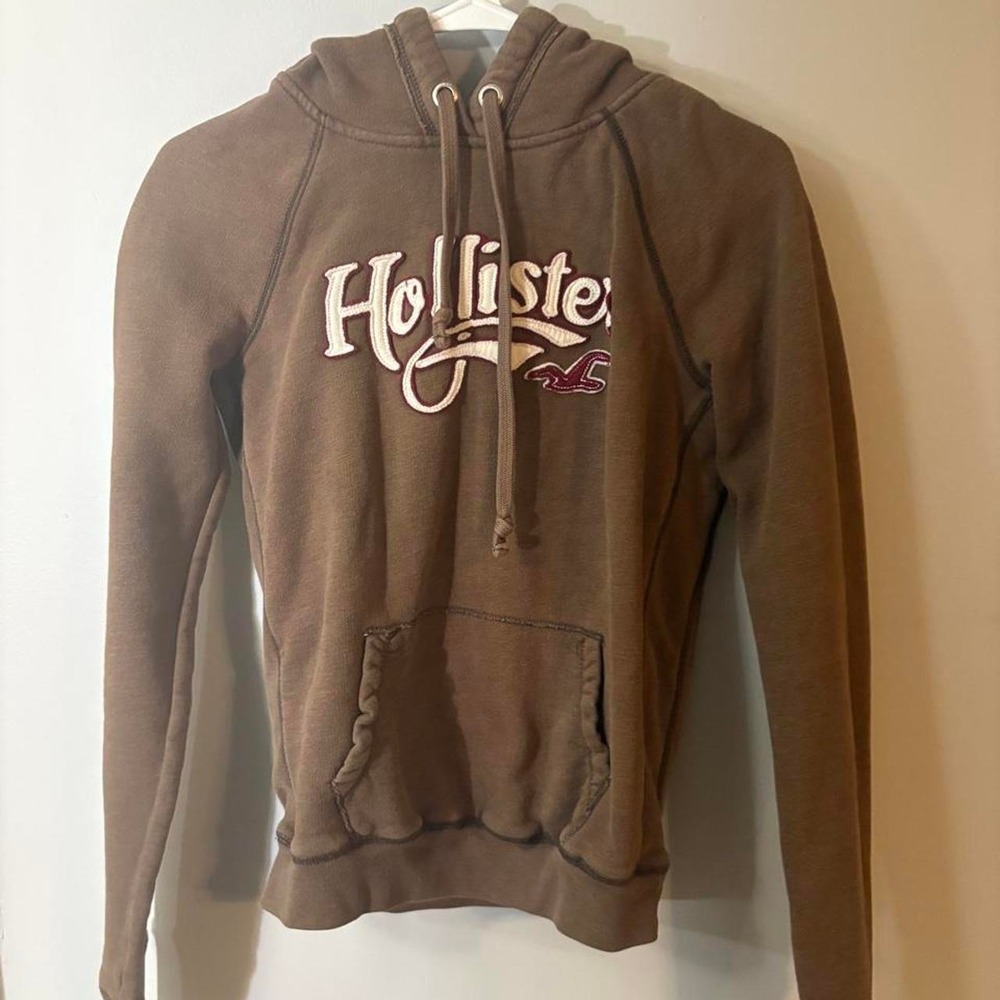 2000s Y2K Hollister Brown Embroidered Logo Hoodie
